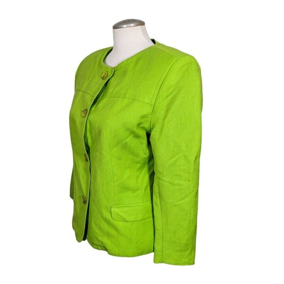 Vintage Jennifer and Grace Womens 8 Jacket Linen Blend Green Button Front Short - Picture 2 of 7